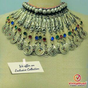 Handmade Choker Necklace, Long Dangling Tassels Fish Motif Necklace